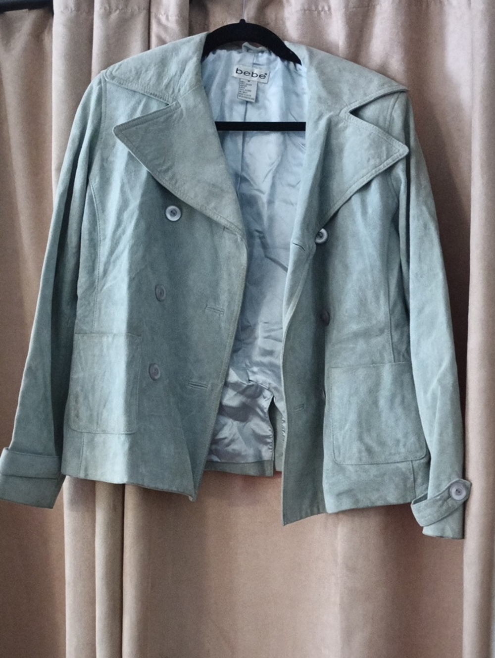 bebe Mint Green Suede Double-Breasted Blazer Jacket